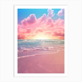 Beach And Sunset With Waves And Cloud Pink Blue Photography 4 Art Print