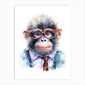 Baby Smart Gorilla Art With Glasses Watercolour Nursery 4 Art Print