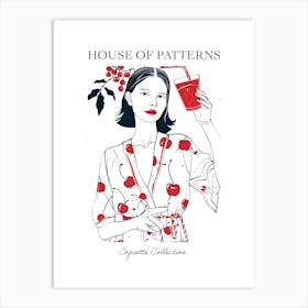 Woman Portrait With Cherries 7 Pattern Poster Art Print
