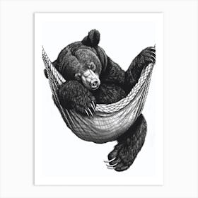 Malayan Sun Bear Napping In A Hammock Ink Illustration 4 Art Print