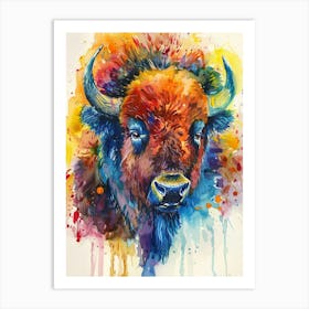 Buffalo Colourful Watercolour 2 Art Print