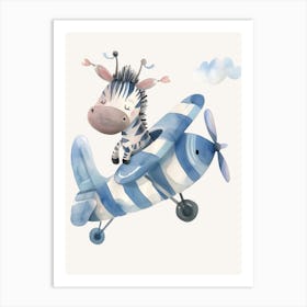 Zebra On A Plane Kids and Nursery Art Print