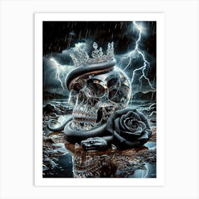 Dark Skull And Roses Thunder Art Print