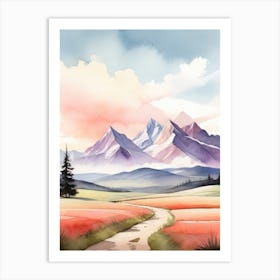 Tranquil Mountains In Minimalist Watercolor Vertical Composition 19 Art Print