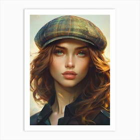 Old fashion cap worn by an extraordinarily beautiful girl Art Print