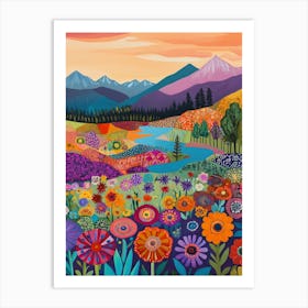 Colorful Landscape With Mountain and Flowers 11 Art Print