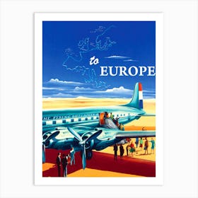 To Europe With The Flying Dutchman, Vintage Airline Poster Art Print