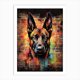 Aesthetic Belgian Malinois Dog Puppy Brick Wall Graffiti Artwork Art Print