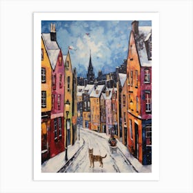 Cat In The Streets Of Edinburgh   Scotland With Snow 4 Art Print