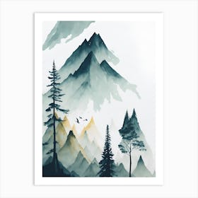 Mountain And Forest In Minimalist Watercolor Vertical Composition 133 Art Print