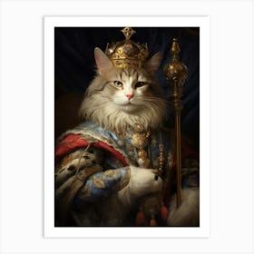 Cat With A Crown Rococo Style 2 Art Print