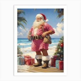 Santa Claus On The Beach 2 Art Print