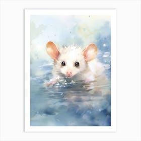 Light Watercolor Painting Of A Swimming Possum 4 Art Print