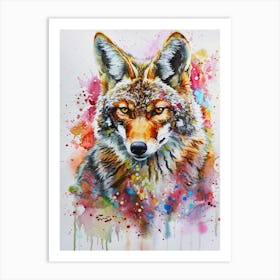 Coyote Colourful Watercolour 2 Art Print