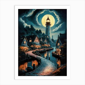 Lighthouse At Night Art Print