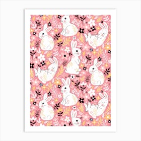 Marshmallow Easter Bunnies On Pink Art Print