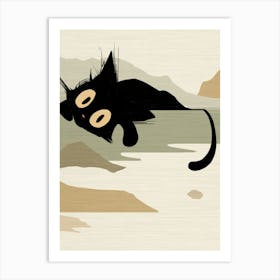 Black Cat Lying On The Hill Art Print