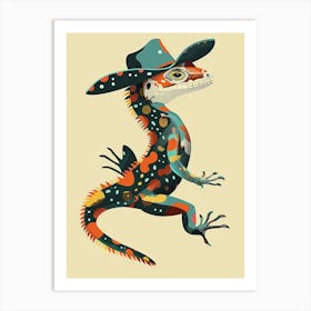 Lizard With A Cow Print Cowboy Hat Modern Abstract Illustration 1 Art Print
