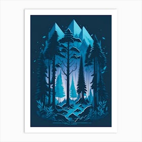 A Fantasy Forest At Night In Blue Theme 79 Art Print