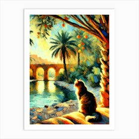 Sunset Cat by the Oasis Poster