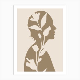 Silhouette Of A Woman With Flowers Art Print