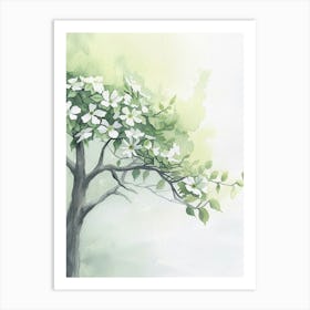 Dogwood Tree Atmospheric Watercolour Painting 2 Art Print