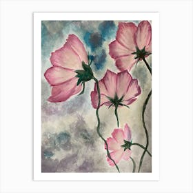 Cosmos in the garden, gouache Art Print