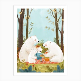 Polar Bear Family Picnicking In The Woods Storybook Illustration 1 Art Print