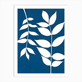 Leaves On A Blue Background Art Print