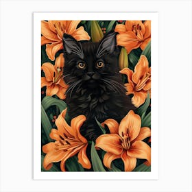 Black Kitten In Lilies Art Print