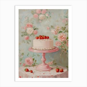 Pink Cake With Strawberries Art Print