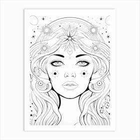 In Space Face Line Drawing Colouring Book Style 1 Art Print