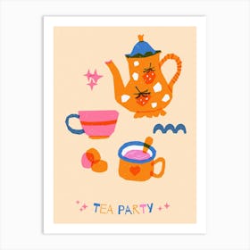 Colorful Tea Party Risograph 2 Art Print
