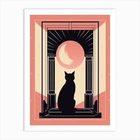 The Tower Tarot Card, Black Cat In Pink 0 Art Print