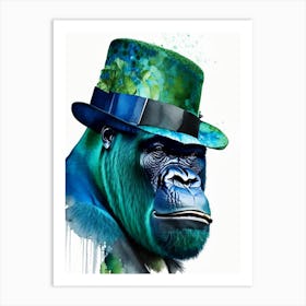 Gorilla In Bowler Hat Gorillas Mosaic Watercolour 1 Art Print