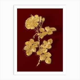 Aaihw Vintage Damask Rose Botanical In Gold On Red Art Print