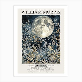 William Morris Full Moon Night Flowers Vintage Exhibition Art Print