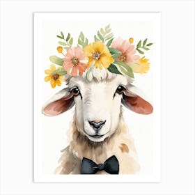 Baby Blacknose Sheep Flower Crown Bowties Animal Nursery Wall Art Print (32) Art Print