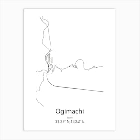 Ogimachi,Japan Minimalist Map Art Print