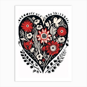 Floral Folky Heart 3 Art Print