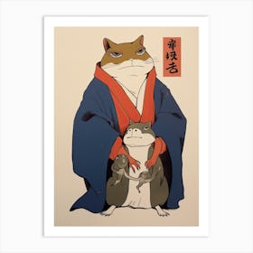 Frog And Cat, Matsumoto Hoji Inspired Japanese Woodblock 2 Art Print