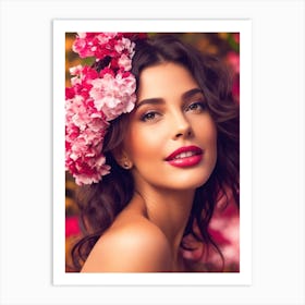 Beautiful Young Woman With Flowers Art Print