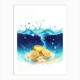 Water Splashing Lemons Art Print