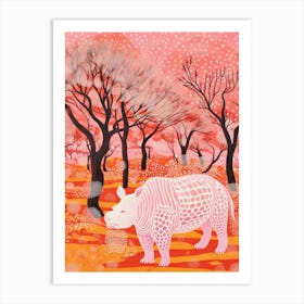 Rhino In The Trees Orange & Pink 3 Art Print