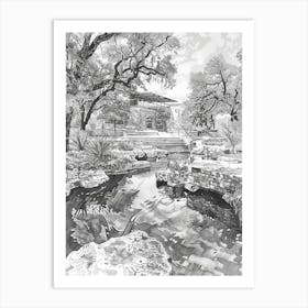 Nature Science Center Austin Texas Black And White Drawing 2 Art Print