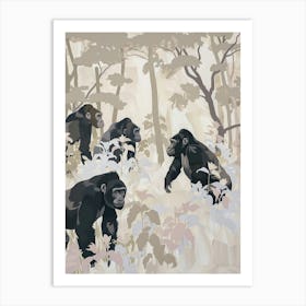 Gorillas Pastels Jungle Illustration 3 Art Print