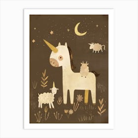 Unicorn & Farm Friends Muted Pastel 2 Art Print