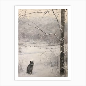 Vintage Winter Animal Painting Gray Wolf 1 Art Print