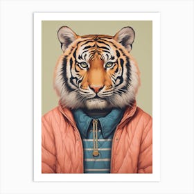 Tiger Illustrations Wearing A Shirt And Hoodie 5 Art Print