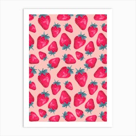 Strawberries Baby Pink Art Print